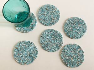 Handmade Beaded Coasters: Blue, Silver, and <b>White</b> (Set of 4/6) - Product Image 4