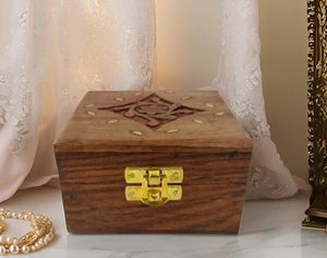 Vintage Wooden Jewelry Box with Red Velvet Interior, Handcrafted Storage Case, Decorative Keepsake Container for Rings - Product Image 3
