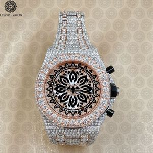 Charm Jewells Luxury Men's Stainless Steel Round <b>Chronograph</b> Watch Analog Quartz Movement Sapphire Crystal Diamond Bezel 42mm - Product Image 3
