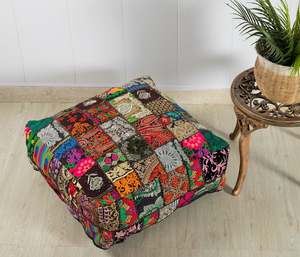 Cojín de Piso Bohemio con Diseño de Patchwork, Cuadrado, de Algodón Acolchado, Bordado, con Funda Lavable y Extraíble, Hecho en México - Product Image 2