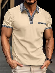 Camiseta de Punto Sólido para Hombre, Estilo Veraniego, Cuello de Algodón, Bordado de Alta Calidad, Secado Rápido y Estilo Vintage, Superventas - Product Image 2