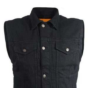 เสื้อกั๊กยีนส์ผู้ชายแบบลำลองไม่มีแขน สีดำ แห้งเร็ว ระบายอากาศดี ติดกระดุมแบบเขาควาย มีกระเป๋าสี่ช่อง สไตล์ฤดูหนาว รับผลิตแบบ OEM - Product Image 5