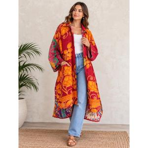 Abrigo de Algodón Kantha Hecho a Mano en India, Chaqueta Larga Estilo Boho Vintage, Prenda Exterior Estampada para Mujer - Product Image 2