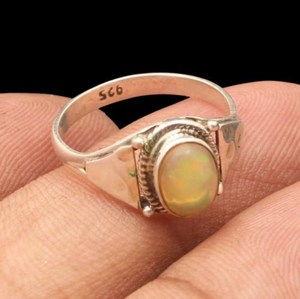 Natural Ethiopian Opal Silver Plated 925 <b>Ring</b> Boho Vintage Gemstone Jewelry Wholesale - Product Image 6