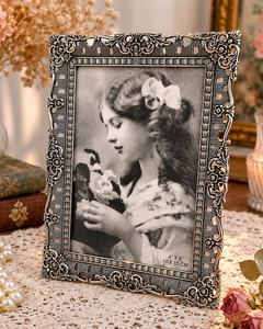 <b>Vintage</b> Metal Photo <b>Frame</b> Rectangle Ornate Design Vertical <b>Picture</b> Display Decorative Home Office Desk Accessory - Product Image 1