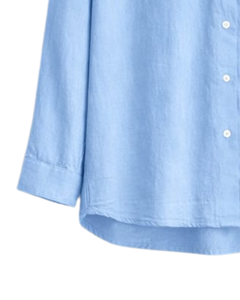 Ensemble deux pièces en lin bleu ciel pour femme, chemise à manches longues boutonnée et pantalon large à taille élastique, tenue décontractée - Product Image 5