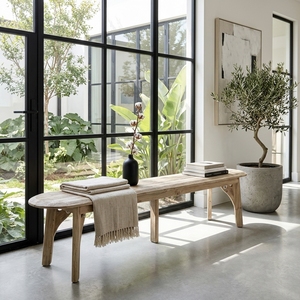 Modern Long Solid Wood Dining <b>Bench</b> Elegant Oval Edged Wooden <b>Bench</b> Furniture For Rustic Living Room Setup Art Design Pure Art - Product Image 5