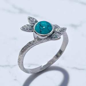 Anillos de Plata de Ley 925 con Diseño de Hoja, Joyería Fina, Anillos con Turquesa y Piedra Lunar, Precio al por Mayor, Joyería de Plata - Product Image 2
