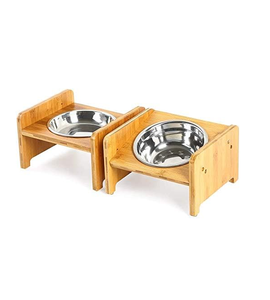 Wood Elevated Pet <b>Bowls</b> <b>Set</b> Stainless Steel Dish Minimalist Design Durable Home Use - Product Image 4