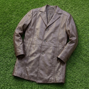 Abrigo de Cuero Genuino Marrón para Hombre, Corte Regular, Cuello Solapa, Cierre de un Botón, Ajuste Delgado, Transpirable, con Bloques de Color y Forro - Product Image 4