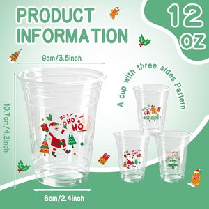 Confezione da 100 Bicchieri di Plastica Trasparenti Usa e Getta da 12oz per Feste di Natale con Albero di Natale, Omino di Pan di Zenzero e Babbo Natale - Product Image 2