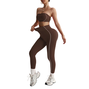 Custom Private <b>Label</b> Gym Wear Sublimation Printed V Neck Workout Set Low MOQ OEM Factory Customized 2 Piece Women Yoga Set - Product Image 1