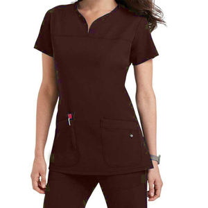 Women's Coral <b>Scrub</b> <b>Set</b> With V-Neck Top And Drawstring Pants Hospital Uniforms - Product Image 3