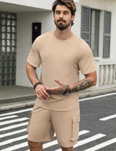 Men 2 Piece Shorts <b>Set</b> Short Sleeve T Shirt and Drawstring Shorts Casual Summer Outfit OEM Wholesale - Product Image 3