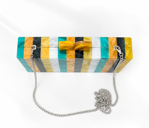 Sac à main en résine artisanale de luxe Gernate avec élégantes rayures marbrées et bandoulière chaîne de qualité supérieure pour femmes - Product Image 3