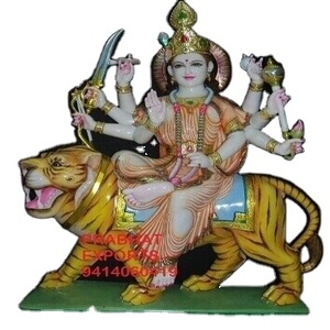 Estatua de Durga Maa de Mármol de Color Tradicional Hecha a Mano al por Mayor con León para Decoración de Templos de Jardín Interior, Arte Indio Personalizable - Product Image 1