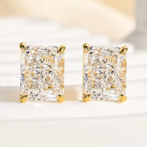 925 Moissanite Classic Radiant Cut 4.0 Carat 4 Prong <b>Set</b> Trendy Women's <b>Stud</b> <b>Earrings</b> Sterling <b>Silver</b> White Yellow Gold Plated - Product Image 6