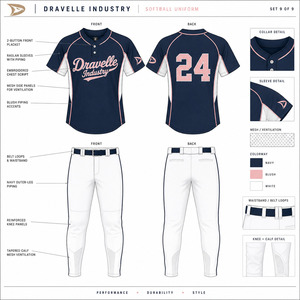 OEM Custom Sublimated Men's Softball Uniform Polyester Micro Mesh Jersey Double-<b>Knee</b> Reinforced White Pants Performance Set - Product Image 5