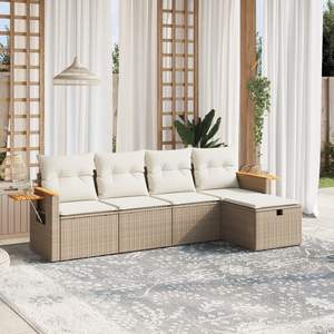 Conjunto de Sofá de Jardín de Ratán Beige de 4 Plazas con Almacenamiento, Muebles de Exterior de Diseño Contemporáneo - Product Image 3