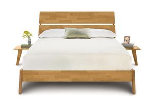 Modern Solid Wood <b>Platform</b> <b>Bed</b> with Floating Nightstand Mid Century Natural Wood Bedroom Furniture - Product Image 2