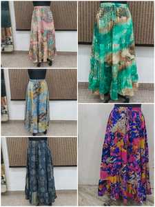 Women's Boho Woven Printed Tiered A-Line Maxi <b>Skirt</b> with <b>Elastic</b> Waist Casual Summer Cotton Blend <b>Skirt</b> - Product Image 5