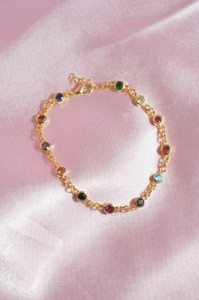 Multi Color Gold Plated Sterling Silver CZ <b>Charm</b> Bracelet Luxury Dainty Rainbow Anniversary Gift - Product Image 5