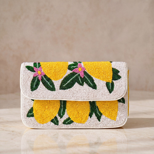 Pochette artisanale légère ornée de perles et de fleurs de citron, avec chaîne amovible, sac de soirée/banquet rectangulaire brodé - Product Image 5