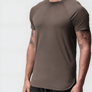 T-shirt de sport marron respirant à séchage rapide pour homme, idéal pour la gym et l'entraînement, décontracté à manches courtes, vêtement de sport personnalisable avec logo, vente en gros - Product Image 5