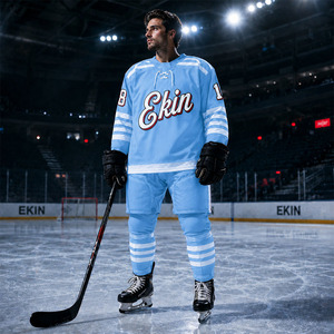 Maillot de hockey sur glace bleu ciel à manches longues, col en V, anti-humidité, vêtements de sport d'équipe, impression sublimée, adulte unisexe, coupe classique - Product Image 4