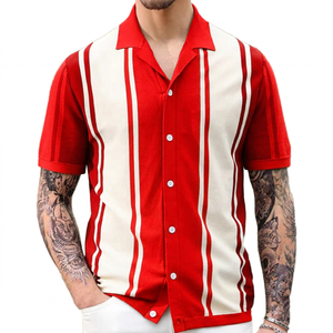 เสื้อเชิ้ตแขนสั้นลายทางสำหรับผู้ชาย ดีไซน์ติดกระดุมด้านหน้า - Product Image 2