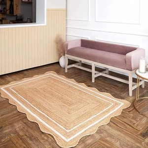 High Quality Braided <b>Jute</b> <b>Rug</b> Handmade Washable Pet Friendly Modern Rectangle Scalloped Travel Picnic Home Use - Product Image 2
