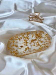 Mini Resin Jewelry <b>Tray</b> with Gold Flakes Handmade Trinket Dish Elegant Ring Holder <b>Vanity</b> Organizer - Product Image 2