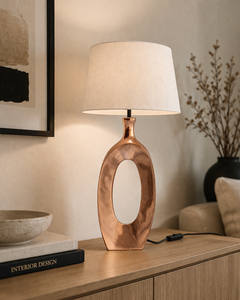 Lámpara de metal decorativa para sala de estar, soporte de lámpara ovalado creativo, bombillas halógenas y LED, luz blanca cálida, tela de lino minimalista - Product Image 3