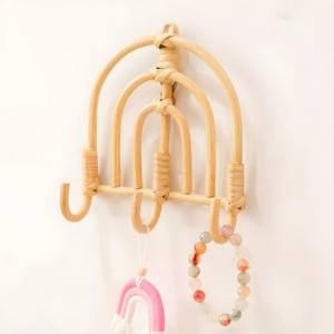 Adorable gancho para colgar en la pared de ratán con forma de arcoíris para ropa de bebé, accesorios para habitación de guardería, ganchos de montaje en pared naturales - Product Image 1