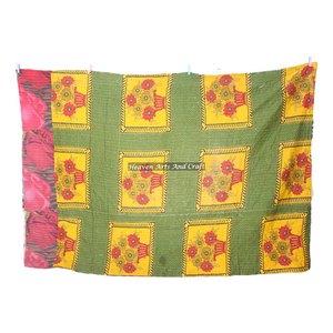 Kantha Sari <b>Throw</b> Indian Reversible Hand Stitched Heavy <b>Throw</b> Old Sari Blanket Patch Work Heavy 3 To 5 Layers Kantha <b>Quilt</b> - Product Image 5