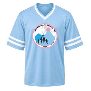 เสื้อเจอร์ซีย์กีฬาคอวีปักลายโลโก้แจ็คแอนด์จิลสีฟ้าอ่อน แขนสั้น แถบสีขาว เสื้อทีมกีฬา ชุดยูนิฟอร์ม - Product Image 1