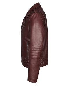 2026 Men's <b>Burgundy</b> Genuine <b>Leather</b> Biker <b>Jacket</b> With Zipper Closure Turn-down Collar Slim Fit Motorcycle Style Autumn Wear - Product Image 4