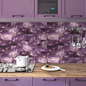 16 pezzi di mattonelle di marmo in PVC lucido impermeabile viola fantasia Peel Stick pannelli carta da parati per la cucina camino decorazione della casa - Product Image 3
