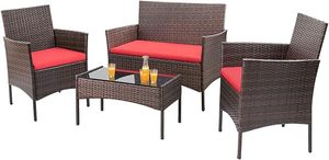 DB Durable Outdoor Rattan <b>Garden</b> Set 4-Piece Polyester Loveseat with Glass <b>Table</b> Contemporary Style for Patio & <b>Garden</b> Use - Product Image 4