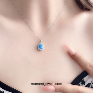 Collar de Plata S925 Estilo Tropical con Colgante Ovalado de Ópalo y Circonita para Mujer, Joyería Moderna de Playa, Regalo de Cumpleaños - Product Image 5
