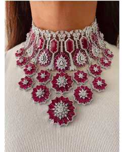 Parure Collier Ras-du-Cou Floral et Boucles d'Oreilles pour Femme, Bijoux de Mariée de Luxe, Bijoux de Mariage Spectaculaires Faits Main, Produit en Gros - Product Image 5