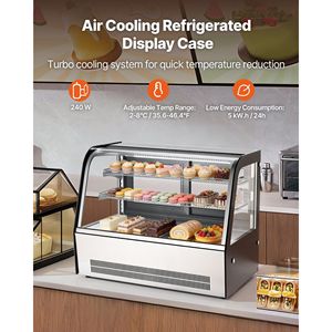 Vetrina Refrigerata da Banco per Pasticceria, 5 Cu.Ft./145L, 2 Ripiani, con Illuminazione LED, per Cucine Commerciali - Product Image 2