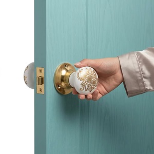 Round Porcelain Cabinet Knob with Gold Floral Design Modern Eco-Friendly Durable Furniture Handle for Bedroom Use - Product Image 4