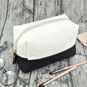 Minimalist Rectangle Canvas Toiletry Bag <b>White</b> Orange Portable Storage Pouch for Travel and Daily Use - Product Image 6