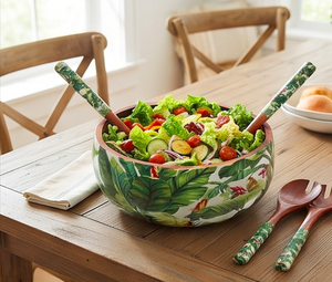 Custom Printed Classic Mango Acacia Wood Salad <b>Bowls</b> Food Safe Enamel Coated Kitchen Items Disposable Spoons - Product Image 4