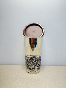 Gobelet de luxe en argent plaqué antique avec couvercle, 450 ml, motif floral en relief, verre à eau en métal, ensemble de vaisselle de luxe - Product Image 6