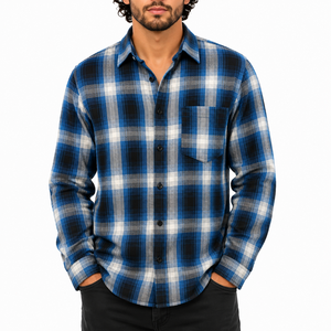 Chemise décontractée en flanelle unie pour homme, coupe classique, tricotée et brodée, 100 % coton, respirante et à séchage rapide, vente en gros - Product Image 1