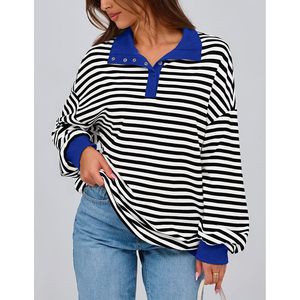 Sudaderas con Capucha a Rayas Extra Grandes de Moda Casual para Mujer, Tops con Botones de Manga Larga, Ropa Preppy para Primavera y Otoño - Product Image 2