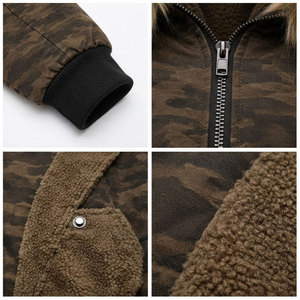 Women's Camouflage Hooded Jacket With Faux <b>Fur</b> <b>Trim</b> Zipper Front Pockets Windproof Winter Short Coat Casual Style - Product Image 6