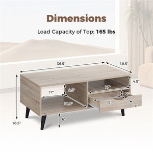 Tavolino da Caffè Rustico in Legno Naturale con Cassetto e Ripiani Aperti per Soggiorno - Product Image 4